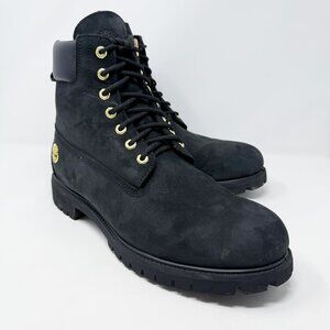 Timberland Black Nubuck Leather 6-Inch Boots Men's Size 13W EUC Lace Up/Side Zip